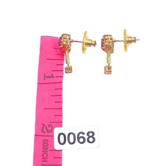 Gold red and white CZ dragonfly dangle earrings - Picture 4 of 4